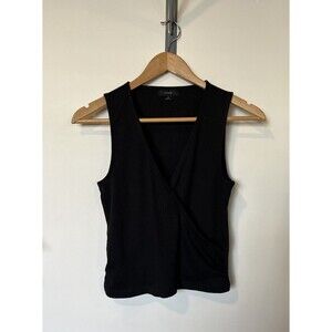 J Crew Black Ribbed Faux Wrap Sleeveless Top Size Small